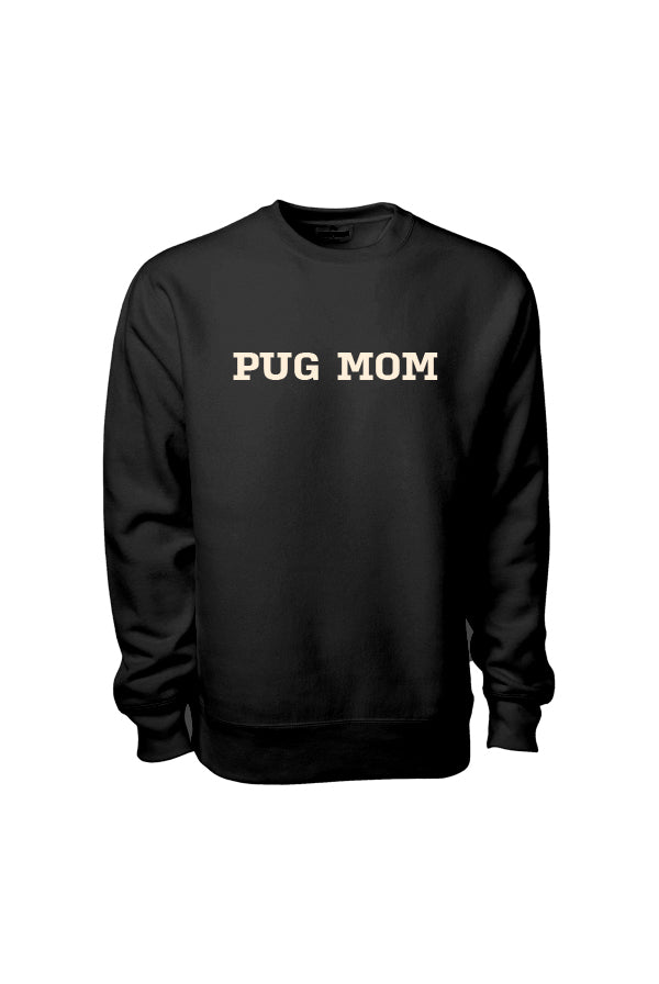 Black PUG MOM Embroidered Crewneck